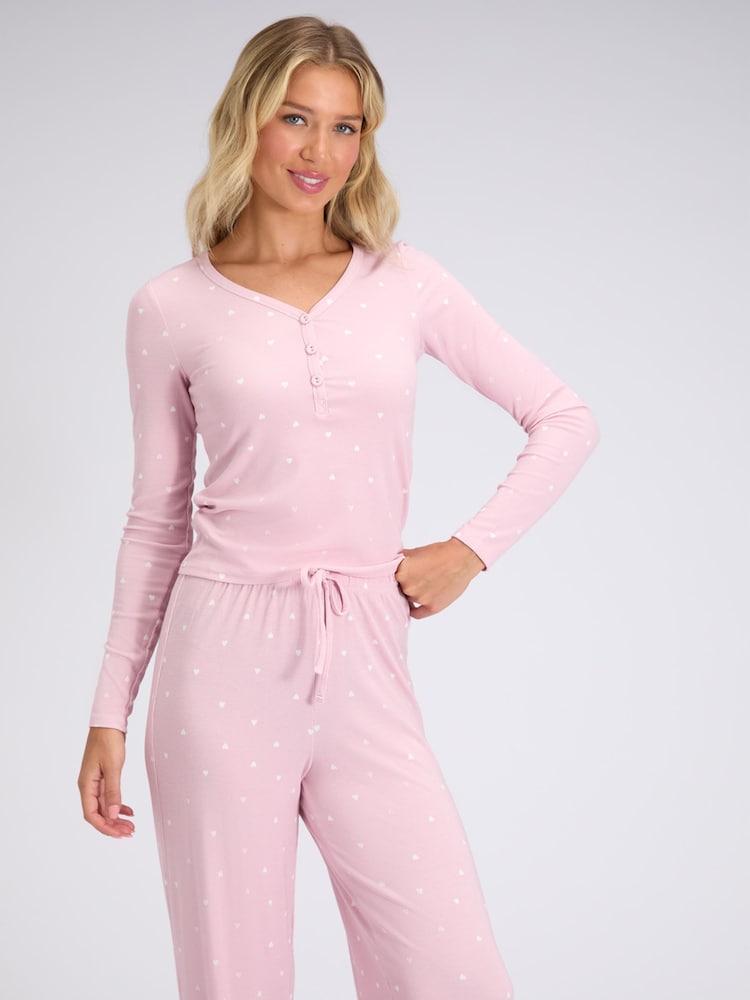 Boux Avenue Pink Heart Rib Modal Pyjama Trousers - Image 2 of 4 Boux Avenue Pink Heart Rib Modal Pyjama Trousers - Image 2 of 4