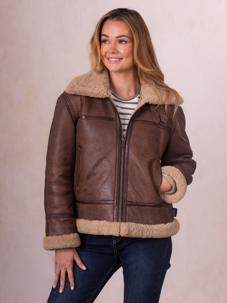 Lakeland Leather Brown Cawford Shearling Aviator Jacket - Image 1 of 8 Lakeland Leather Brown Cawford Shearling Aviator Jacket - Image 1 of 8