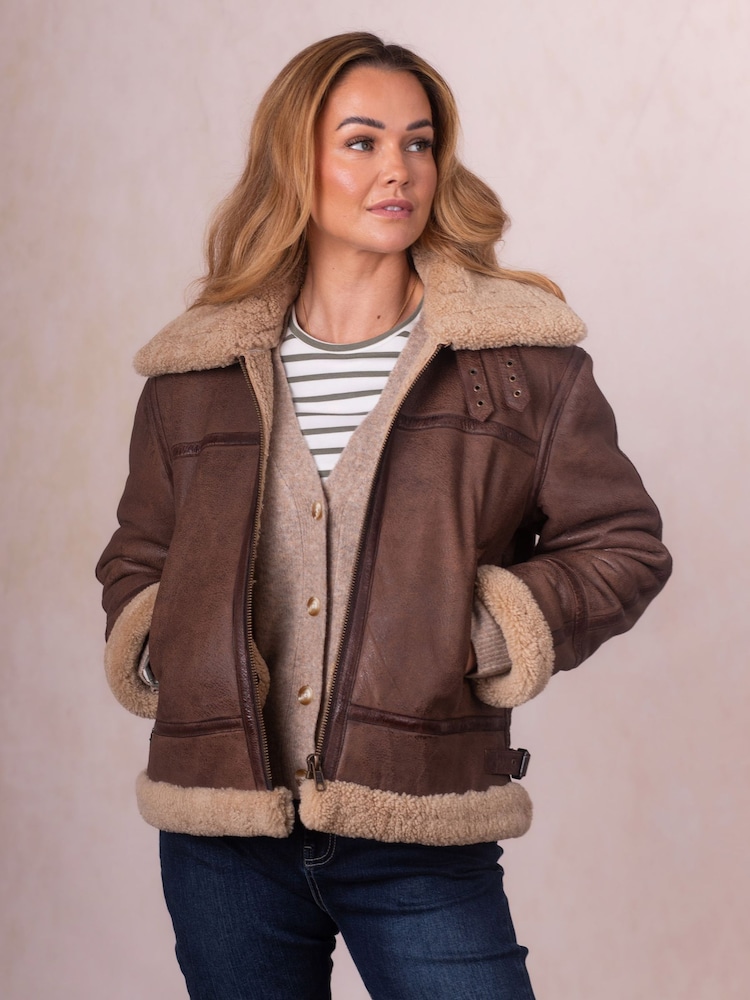 Lakeland Leather Brown Cawford Shearling Aviator Jacket - Image 8 of 8 Lakeland Leather Brown Cawford Shearling Aviator Jacket - Image 8 of 8