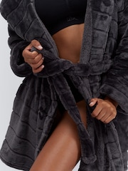 Boux Avenue Grey Fluffy Stripe Short Dressing Gown - Image 5 of 6