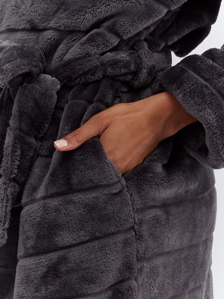 Boux Avenue Grey Fluffy Stripe Short Dressing Gown - Image 6 of 6 Boux Avenue Grey Fluffy Stripe Short Dressing Gown - Image 6 of 6