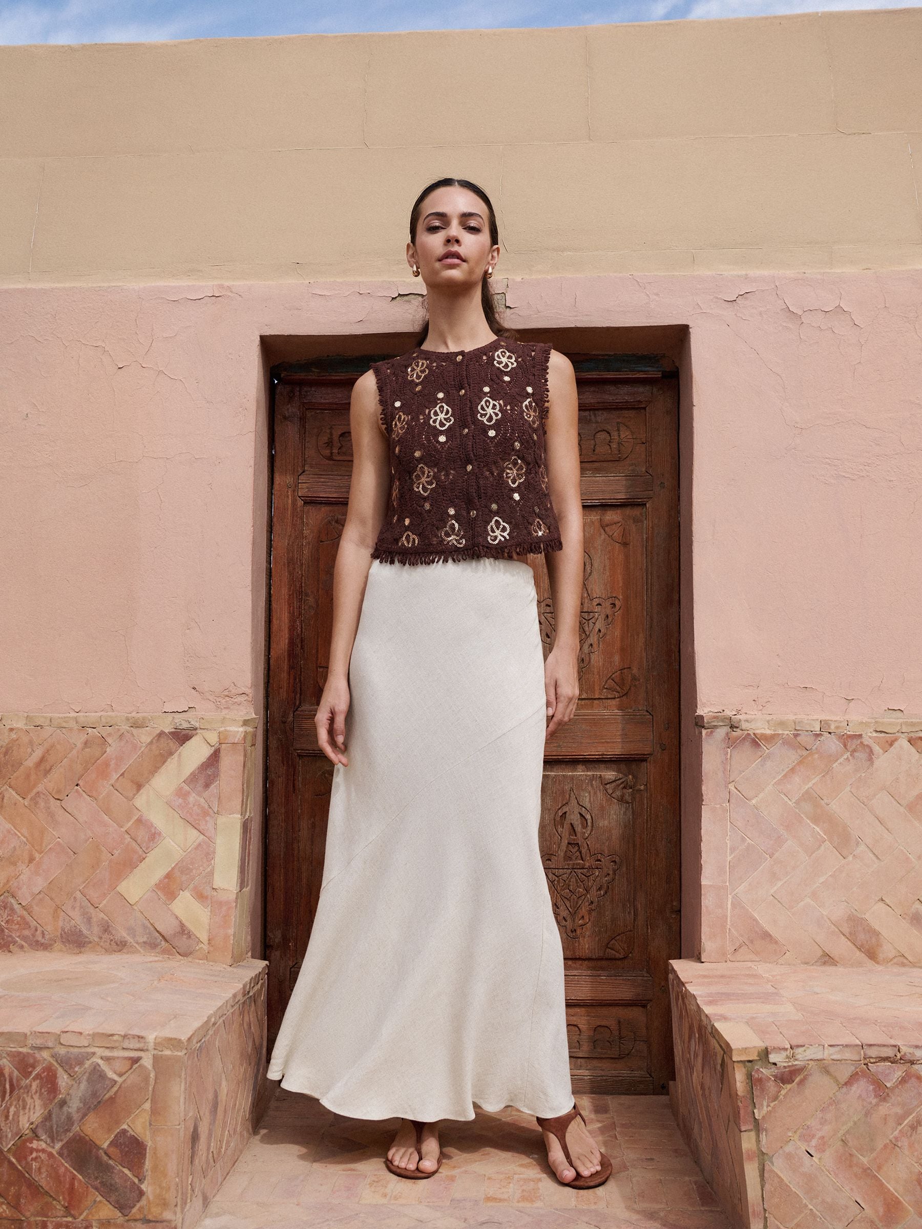 Buy Lipsy Neutral Touch of Linen Midi Bias Skirt from Next USA