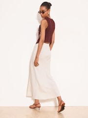Lipsy Neutral Touch of Linen Midi Bias Skirt - Image 3 of 4