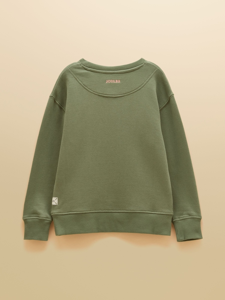 Joules Kids' Sundaze Khaki Green Slogan Crew Neck Sweatshirt - Image 2 of 4