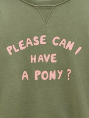 Joules Kids' Sundaze Khaki Green Slogan Crew Neck Sweatshirt - Image 3 of 4