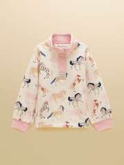 Joules Girls' Burnham Cream Horse Print Funnel Neck Sweatshirt - Image 1 of 6