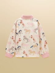 Joules Girls' Burnham Cream Horse Print Funnel Neck Sweatshirt - Image 2 of 6