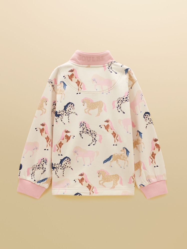 Joules Girls' Burnham Cream Horse Print Funnel Neck Sweatshirt - Image 2 of 6 Joules Girls' Burnham Cream Horse Print Funnel Neck Sweatshirt - Image 2 of 6