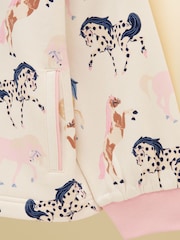 Joules Girls' Burnham Cream Horse Print Funnel Neck Sweatshirt - Image 4 of 6