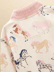 Joules Girls' Burnham Cream Horse Print Funnel Neck Sweatshirt - Image 5 of 6