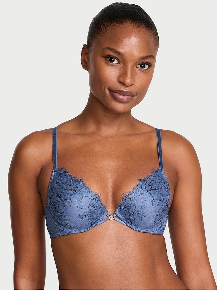 Victoria's Secret Denim Blue Rose Lightly Lined Demi Lace Bra - Image 1 of 2