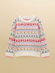 Joules Girls' Ivy Beige Woodland Fair Isle Jumper - Image 1 of 4