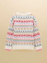 Joules Girls' Ivy Beige Woodland Fair Isle Jumper - Image 2 of 4