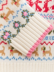Joules Girls' Ivy Beige Woodland Fair Isle Jumper - Image 3 of 4