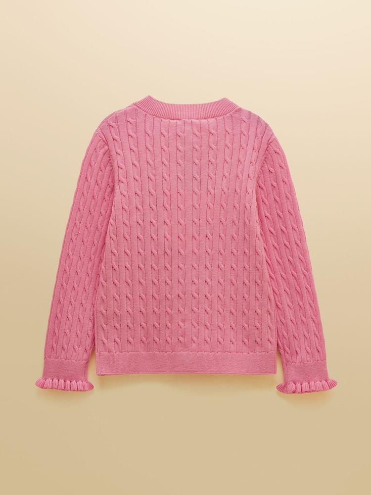 Joules Girls' Mallory Pink Cable Cardigan - Image 2 of 4