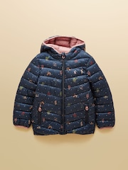 Joules Kids' Cairn Navy Horse Showerproof Padded Coat with Hood - Image 1 of 5