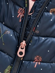 Joules Kids' Cairn Navy Horse Showerproof Padded Coat with Hood - Image 4 of 5