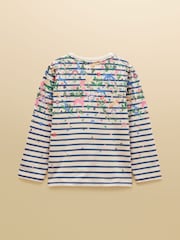 Joules Girls' Ava Cream & Blue Striped Long Sleeve Printed Cotton Top - Image 2 of 5