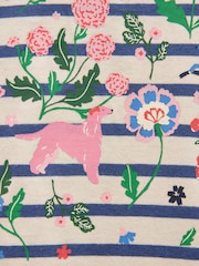 Joules Girls' Ava Cream & Blue Striped Long Sleeve Printed Cotton Top - Image 3 of 5