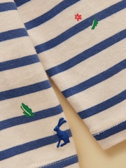 Joules Girls' Ava Cream & Blue Striped Long Sleeve Printed Cotton Top - Image 4 of 5