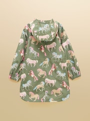 Joules Girls' Rainford Khaki Horse Waterproof Packable Raincoat With Hood - Image 2 of 5