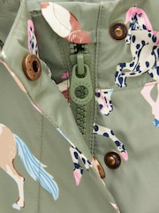 Joules Girls' Rainford Khaki Horse Waterproof Packable Raincoat With Hood - Image 3 of 5