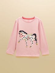 Joules Girls' Ava Pink Horse Applique Long Sleeve Top - Image 1 of 5