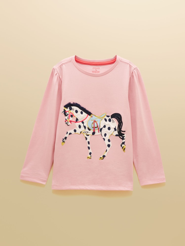 Joules Girls' Ava Pink Horse Applique Long Sleeve Top - Image 1 of 5 Joules Girls' Ava Pink Horse Applique Long Sleeve Top - Image 1 of 5
