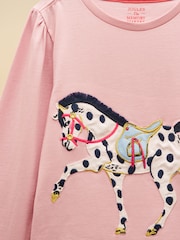 Joules Girls' Ava Pink Horse Applique Long Sleeve Top - Image 3 of 5