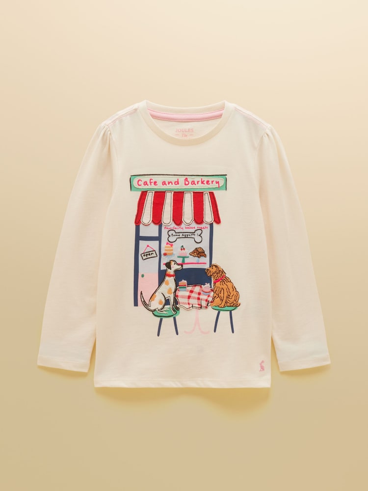 Kremowy - Joules Girls' Ava Applique Long Sleeve Top - Obraz 1 z 5 Kremowy - Joules Girls' Ava Applique Long Sleeve Top - Obraz 1 z 5