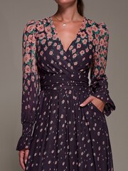 Jolie Moi Purple Mirrored Print Long Sleeve Mesh Maxi Dress - Image 3 of 6