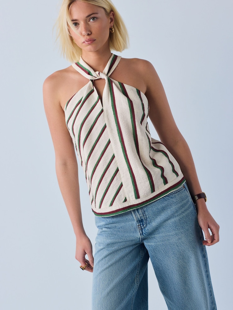 Krämfärgad/Röd/Grön Randig - Topp med Halter - Bild 1 av 5