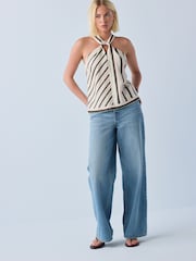 Krämfärgad/Röd/Grön Randig - Topp med Halter - Bild 2 av 5