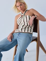 Krämfärgad/Röd/Grön Randig - Topp med Halter - Bild 3 av 5