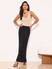 Lipsy Black Touch of Linen Midi Bias Skirt - Image 1 of 4