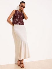Lipsy Neutral Petite Touch of Linen Midi Bias Skirt - Image 1 of 4