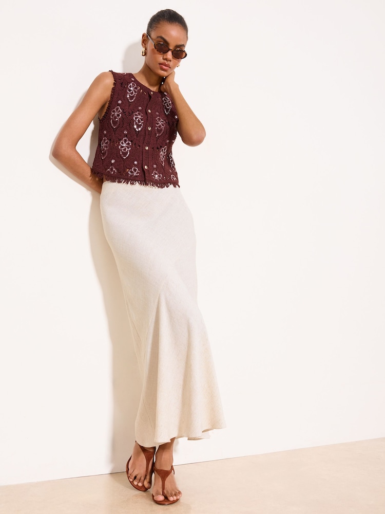 Lipsy Neutral Petite Touch of Linen Midi Bias Skirt - Image 1 of 4