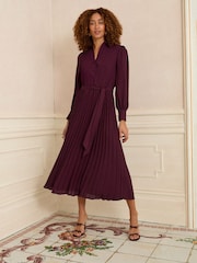 Love & Roses Cherry Red Petite Pleated Detail Midi Dress - Image 1 of 4