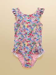 Joules Girls' Splash Pink Ditsy Swimming Costume - Image 1 of 5