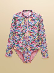 Joules Girls' Pink Ditsy Long Sleeve Sunsafe Swimsuit - Image 1 of 5