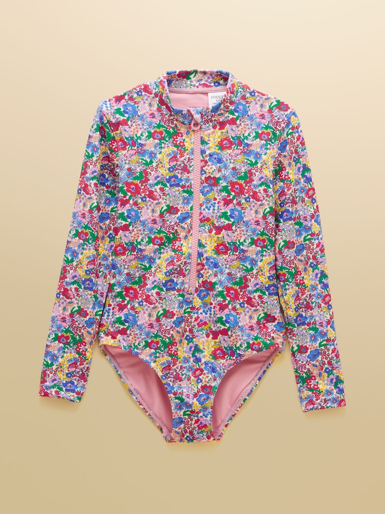 Joules Girls' Pink Ditsy Long Sleeve Sunsafe Swimsuit - Image 1 of 5
