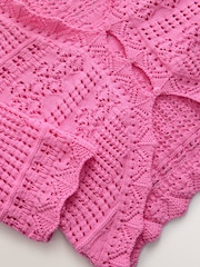 Fluro Pink Long Wide Sleeve Pointelle Button Through Cotton Cardigan - Image 7 of 8