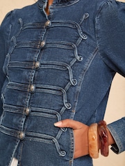 Love & Roses Mid Blue Denim Military Jacket - Image 2 of 5