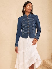 Love & Roses Mid Blue Denim Military Jacket - Image 3 of 5