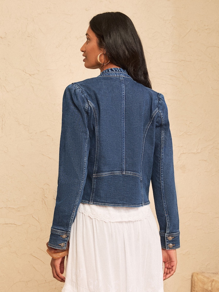 Love & Roses Mid Blue Denim Military Jacket - Image 5 of 5