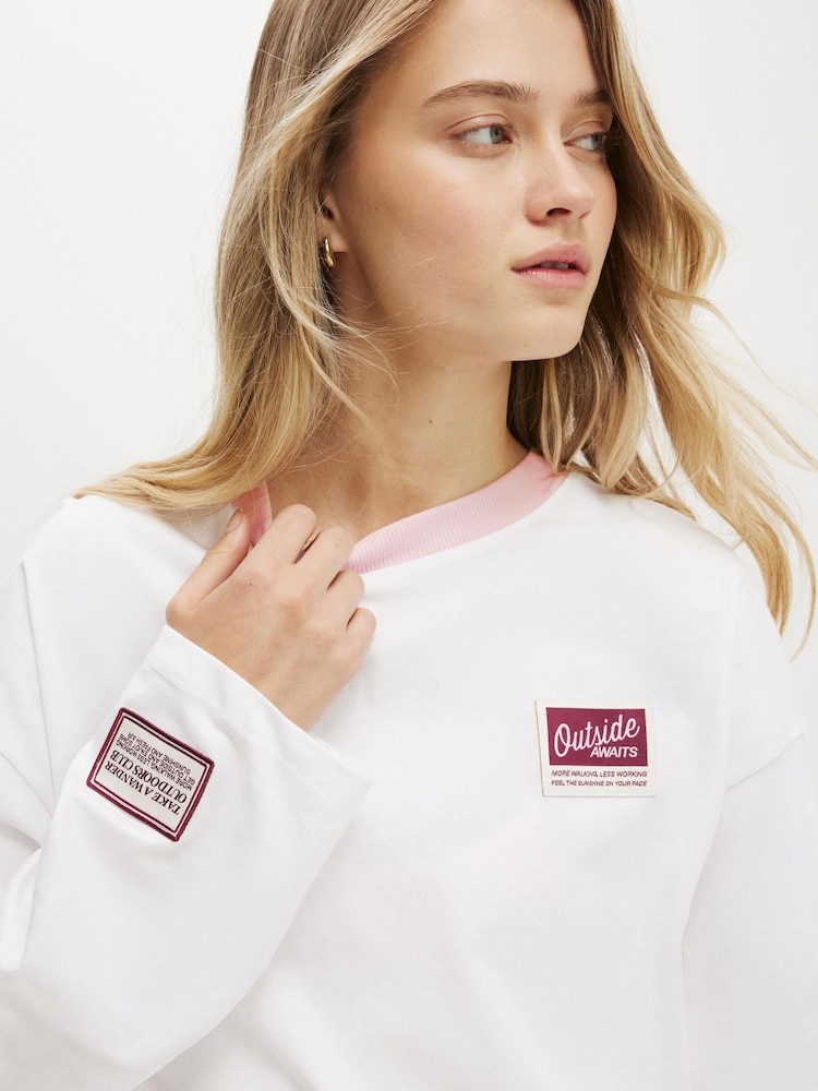 Cotton On White Long Sleeve Graphic Crew Top - Image 4 of 4