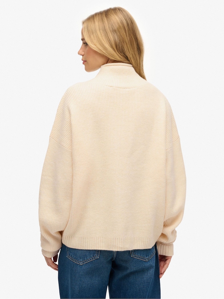 Superdry Cream Slouchy Mock Neck Jumper - Image 2 of 6 Superdry Cream Slouchy Mock Neck Jumper - Image 2 of 6