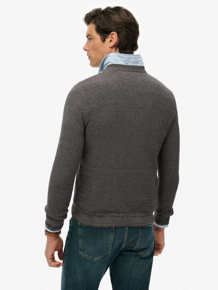 Superdry Black Light Weight Cotton Texture Jumper - Image 2 of 6 Superdry Black Light Weight Cotton Texture Jumper - Image 2 of 6