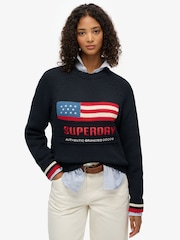 Superdry Blue Americana Crew Knit Jumper - Image 1 of 5