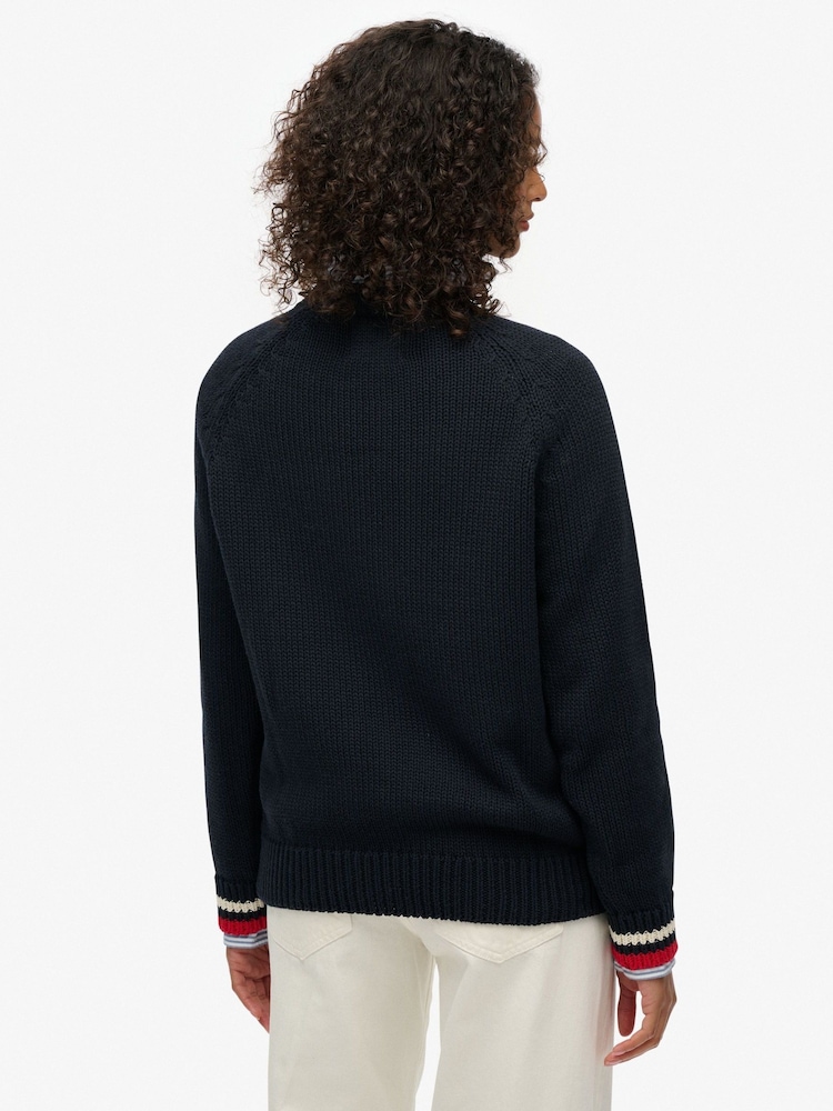 Superdry Blue Americana Crew Knit Jumper - Image 2 of 5 Superdry Blue Americana Crew Knit Jumper - Image 2 of 5